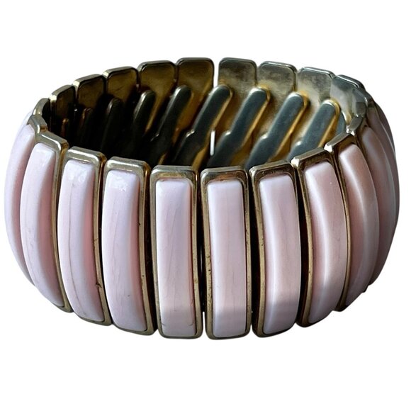 Lot Of Two Vintage Expandable Bracelet Cuffs: Trifari Pink & Gold/Black With Wri - Picture 4 of 16